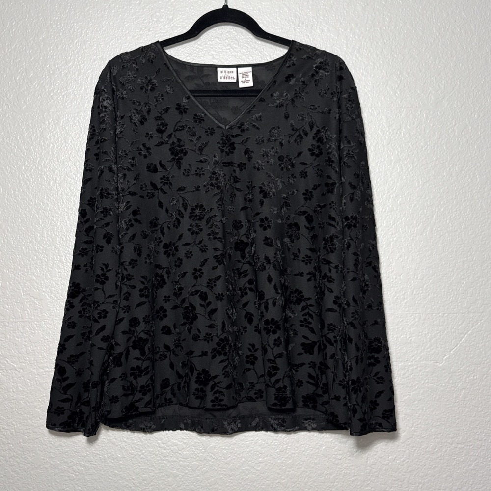 Gilligan & O'Malley Black Velvet Burnout Long Sleeve Top Women's Large Witchy